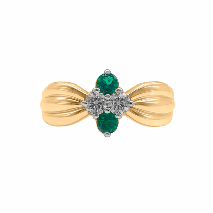 Anillo con Esmeralda y Diamante en Oro Amarillo 18 k