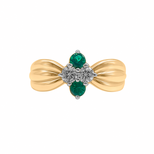 Anillo con Esmeralda y Diamante en Oro Amarillo 18 k