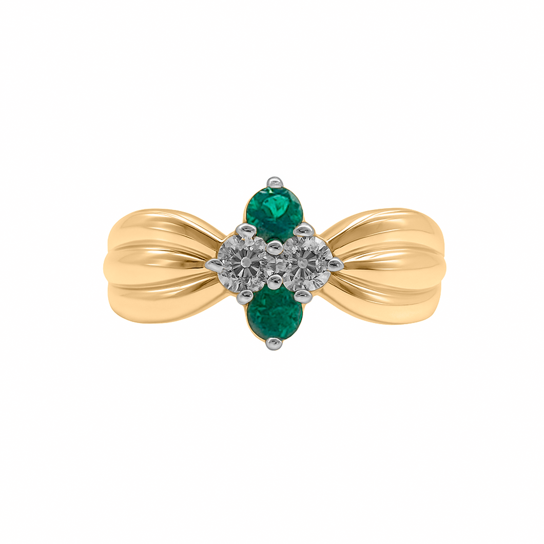 Anillo con Esmeralda y Diamante en Oro Amarillo 18 k