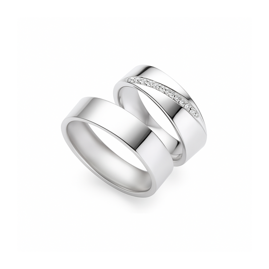 Anillo de Boda en Plata con rodio efecto de Oro Blanco y Circones POR UNIDAD