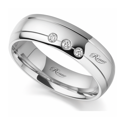 Argolla de matrimonio con circón en plata con rodio efecto de oro blanco