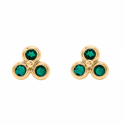 Topos Aretes Para Bebe, Oro Amarillo Y Esmeralda Certifica