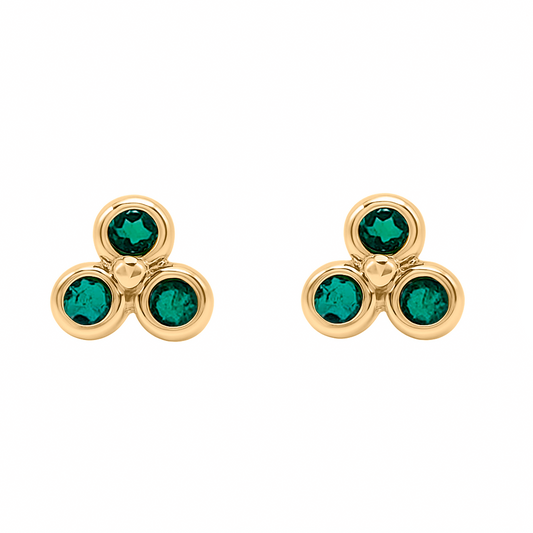 Topos Aretes Para Bebe, Oro Amarillo Y Esmeralda Certifica