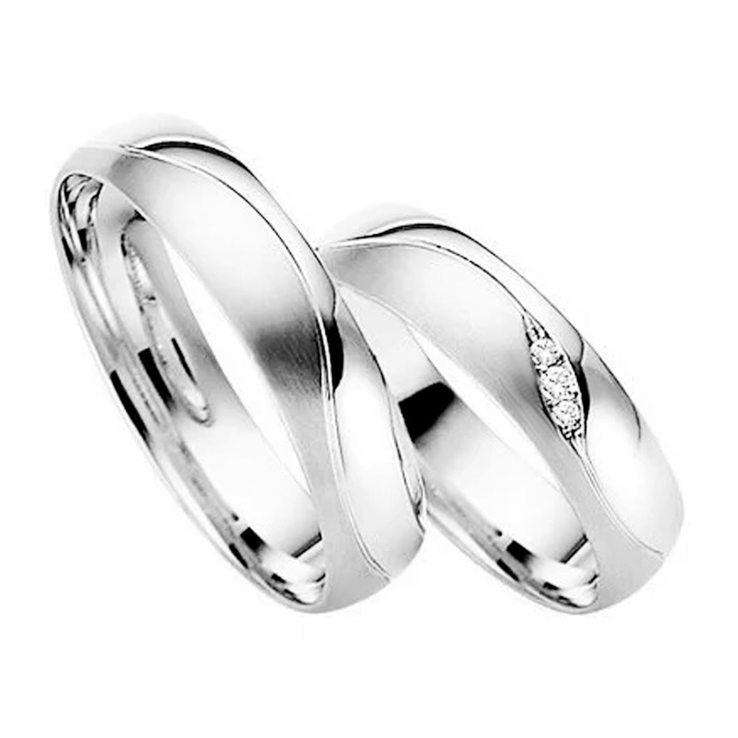 Argollas De Matrimonio Plata rodio efecto  Baño Oro Blanco Compromiso Cruz