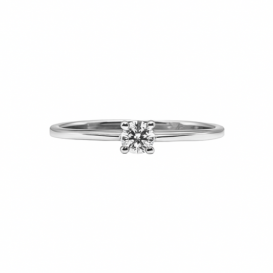 Anillo Solitario en Oro Blanco 18K con Diamante clasico