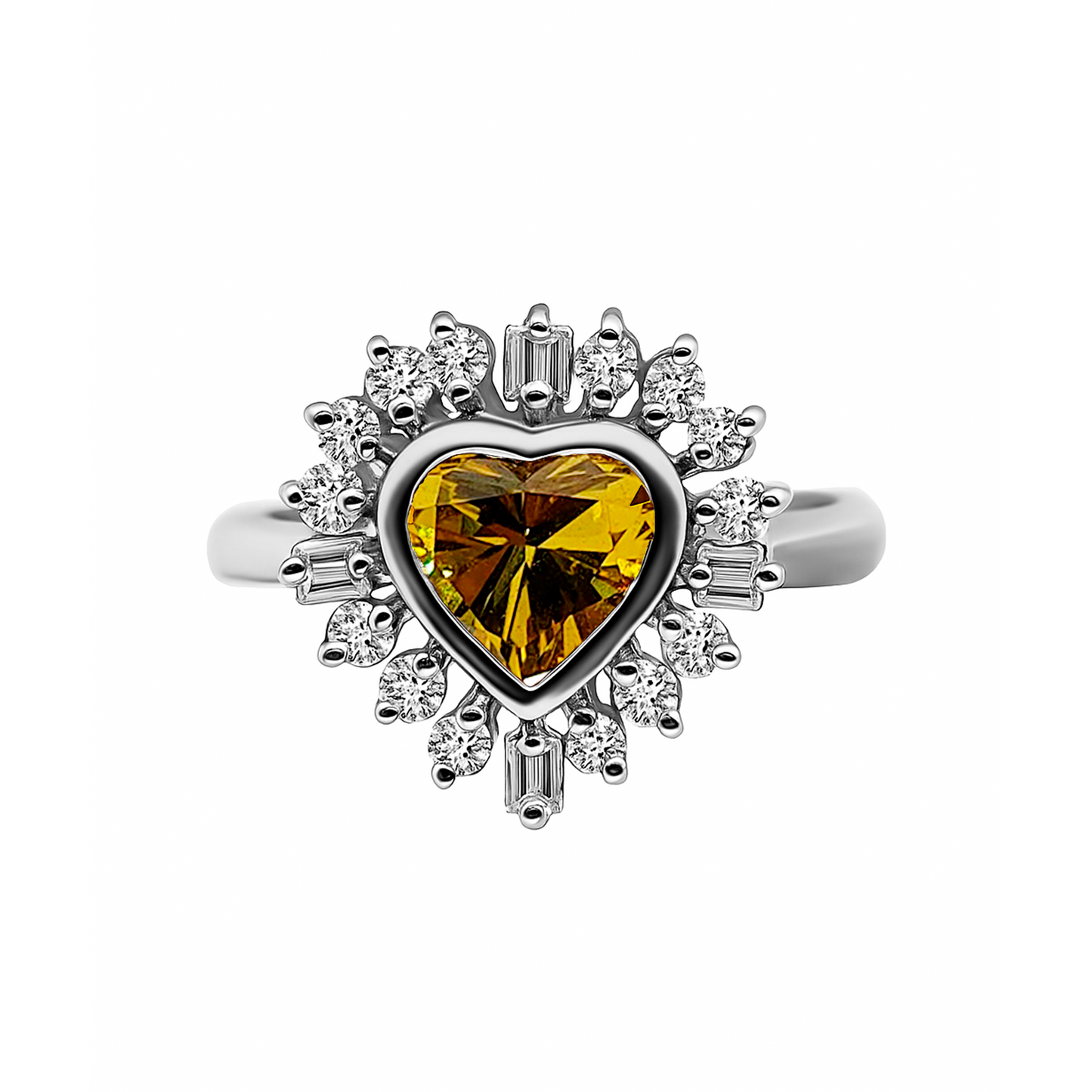 Anillo Solitario en Oro Blanco 18K con Diamante Corazón