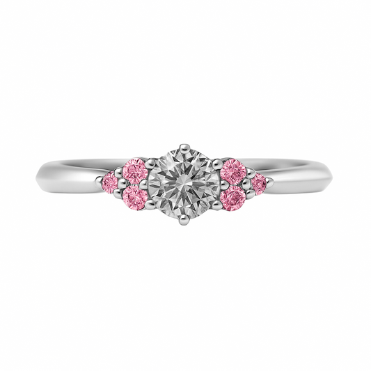 Anillo Solitario en Oro Blanco 18K con Diamante Rosado
