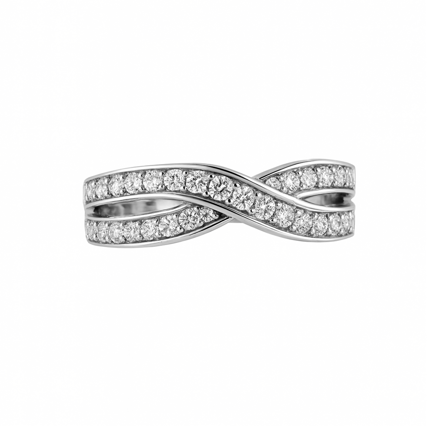 Anillo en Plata con Doble Franja Entrelazada y Circones – Diseño Elegante y Brillante