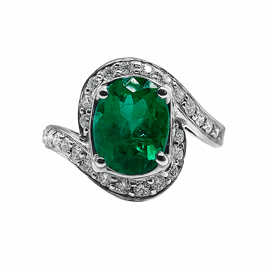 Anillo Esm y Dtes  en Oro blanco 18k