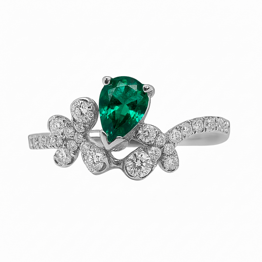 Anillo Flores y Lagrima Esmeralda
