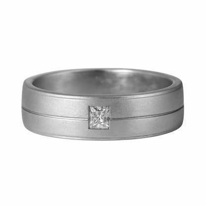 Anillo Plata 950 con Circón Corte Princesa Incrustado