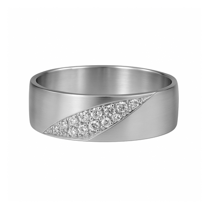 Anillo en Plata 950 con Brillantes en Pavé y Diseño Satinado Curvo