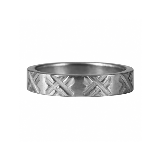 Anillo en Plata 950 con Grabado Artesanal en Patrón entrecruzado