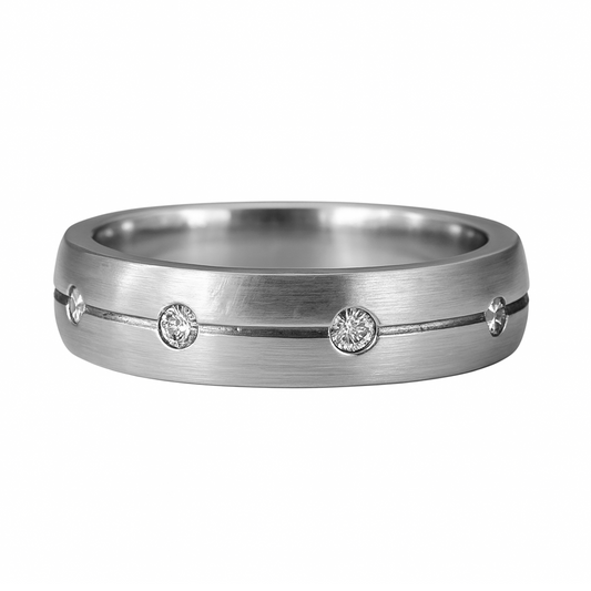 Anillo en Plata 950 con Línea de Circones Incrustados en Montura Puntual