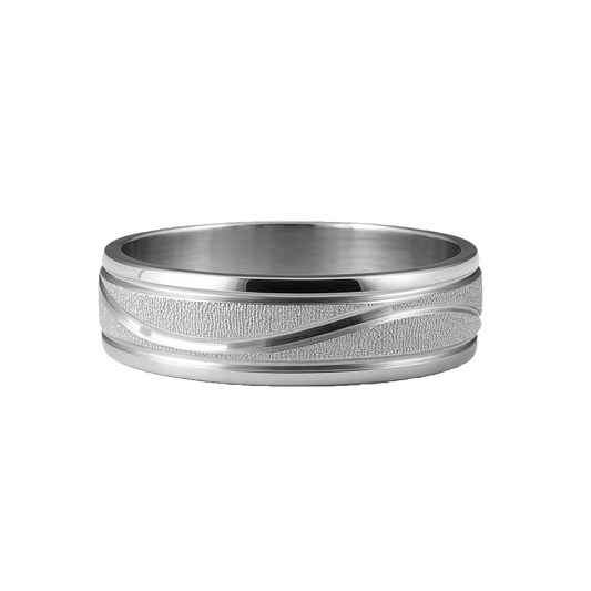 Anillo en Plata 950 con Textura Granulada y Líneas Pulidas en Relieve