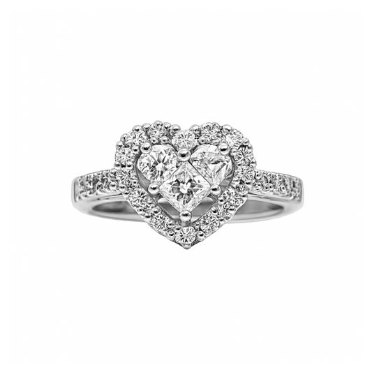 Anillo Corazon Diamante en Oro Blanco 18k