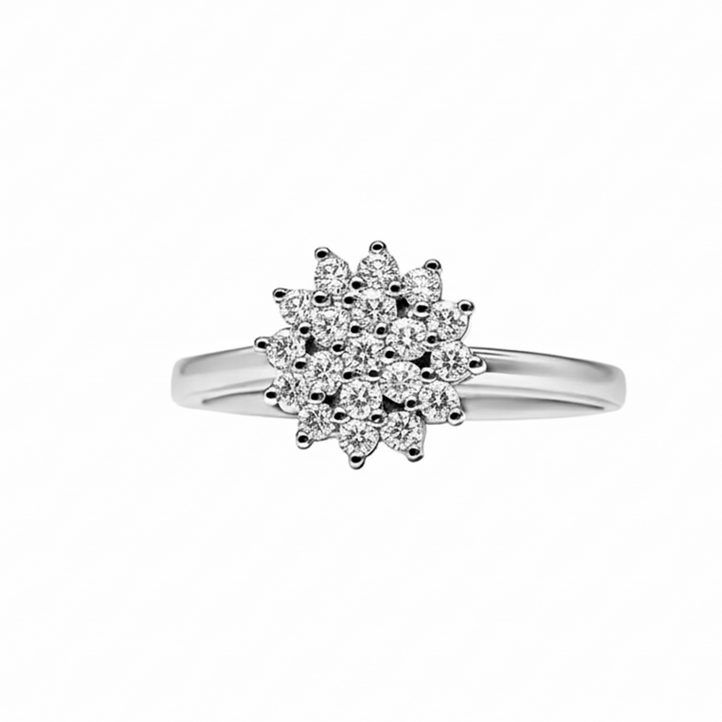 Anillo en Oro Blanco 18K  Estilo flor Diamante
