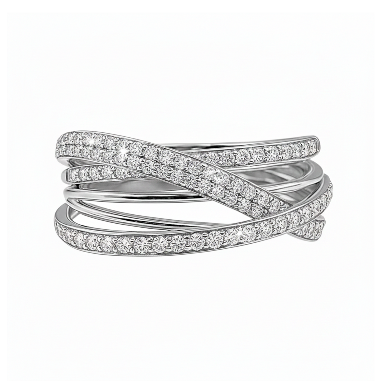 Anillo Aros Cruzados Oro Blanco 18k con Diamantes