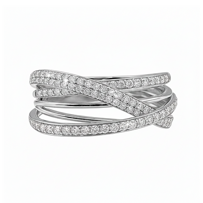 Anillo Aros Cruzados Oro Blanco 18k con Diamantes