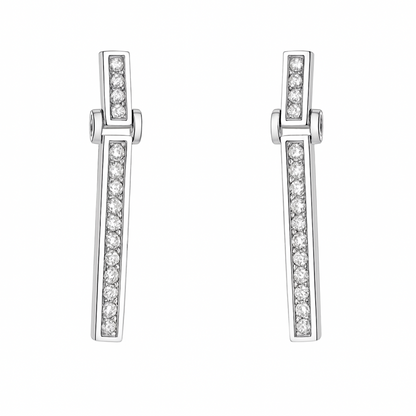 Aretes En Estilo Rectangular Con Oro Blanco Con Diamantes
