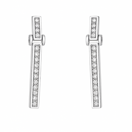 Aretes En Estilo Rectangular Con Oro Blanco Con Diamantes