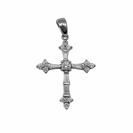 Dije Cruz Med en Oro Blanco 18 K con Diamante