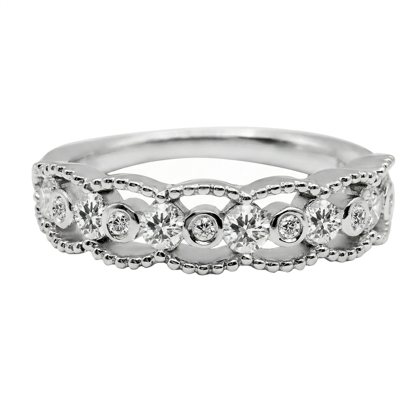 Anillo Cadena de Diamantes en Oro Blanco 18k