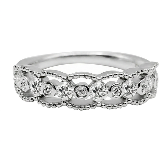 Anillo Cadena de Diamantes en Oro Blanco 18k