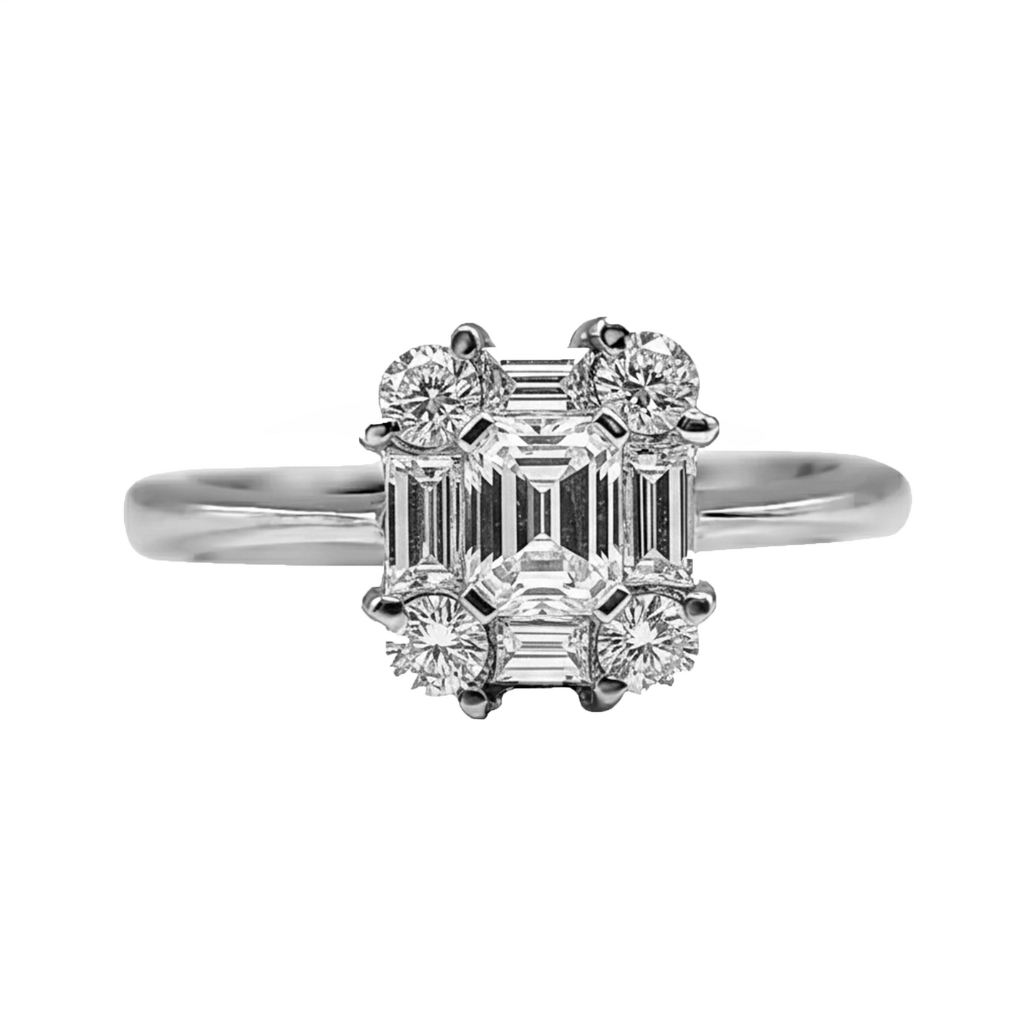 Anillo en Oro Blanco 18K  Diseño Centro Cuadrado