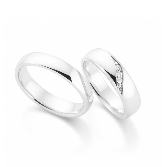 Par Argollas De Matrimonio Rodio efecto Baño De Oro Blanco
