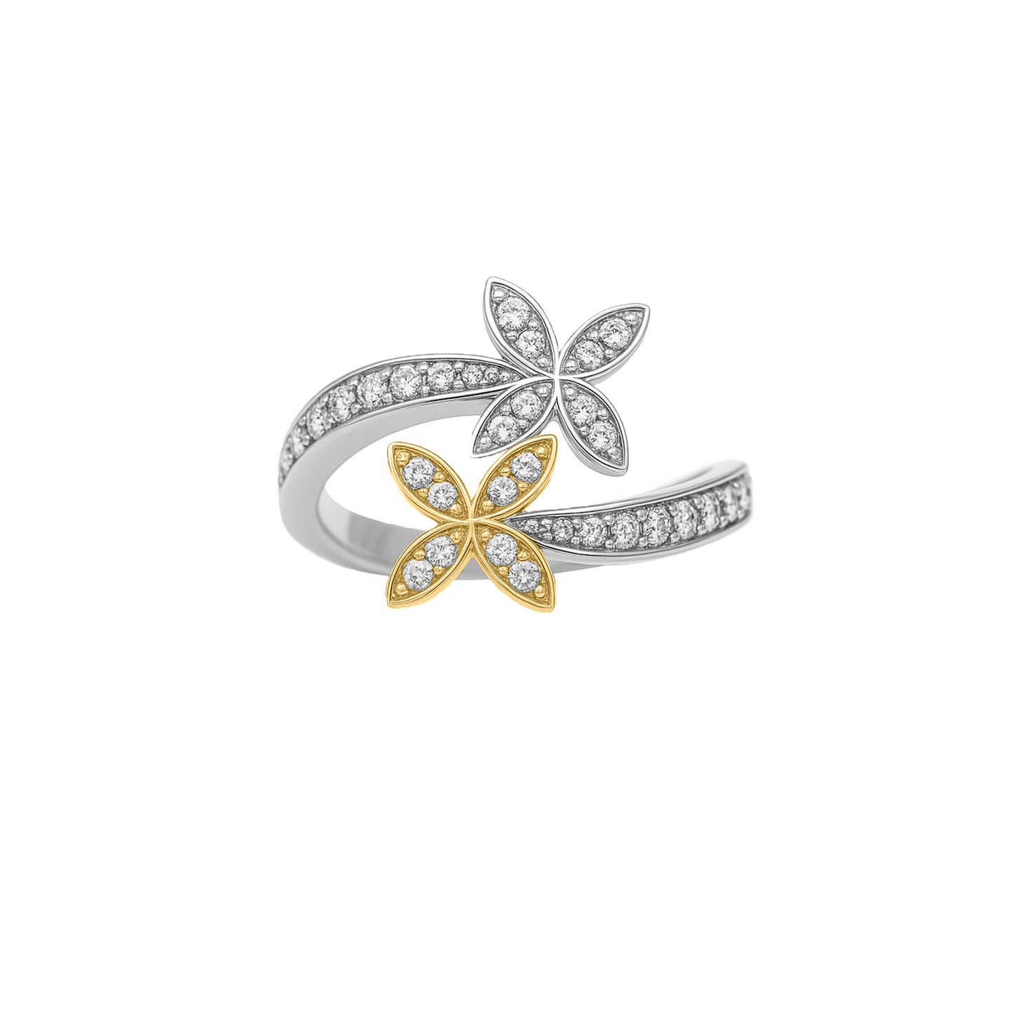 Anillo Flores con Dos Oros Amarillo y Blanco 18k