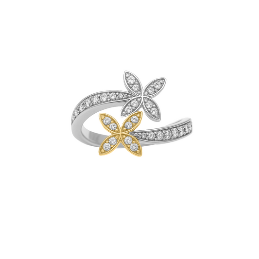 Anillo Flores con Dos Oros Amarillo y Blanco 18k