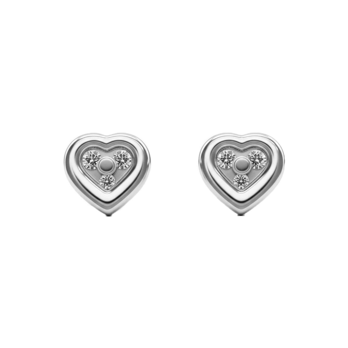 Topos De Corazón Con 3 Diamantes En Oro Blanco