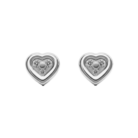Topos De Corazón Con 3 Diamantes En Oro Blanco