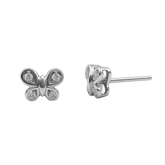 Topos Mariposa Con Diamantes En Oro Blanco 18k
