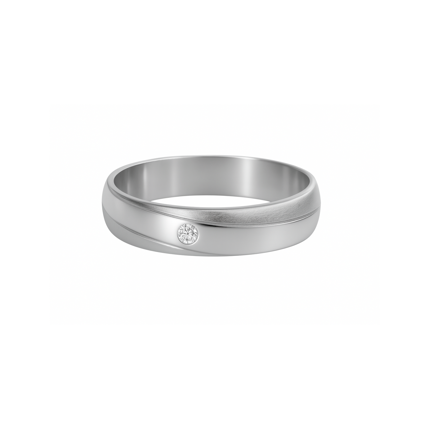 Anillo en Plata con Franja Satinada y Circón Incrustado – Diseño Moderno y Elegante