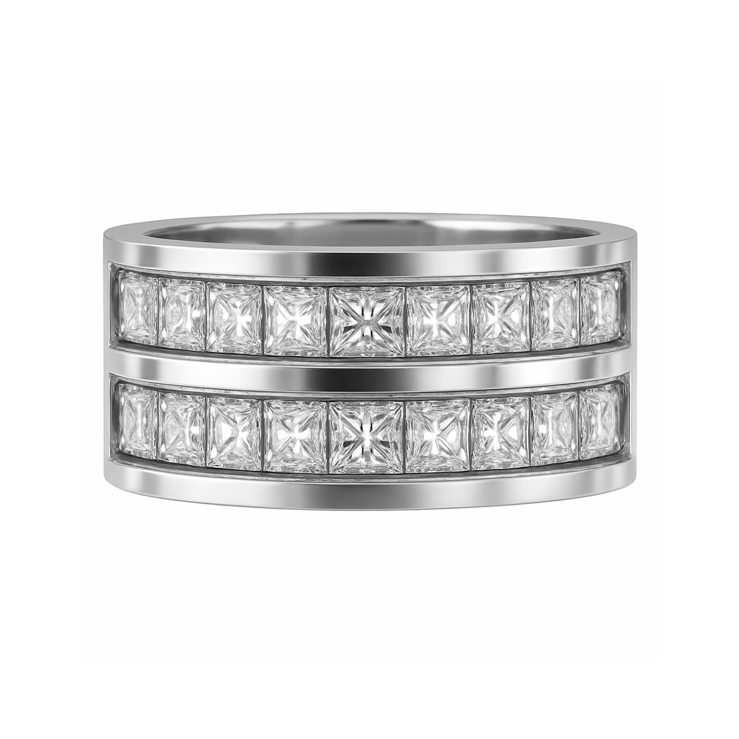 Anillo en Plata con Doble Fila de Circones Corte Princesa – Diseño Premium y Brillante