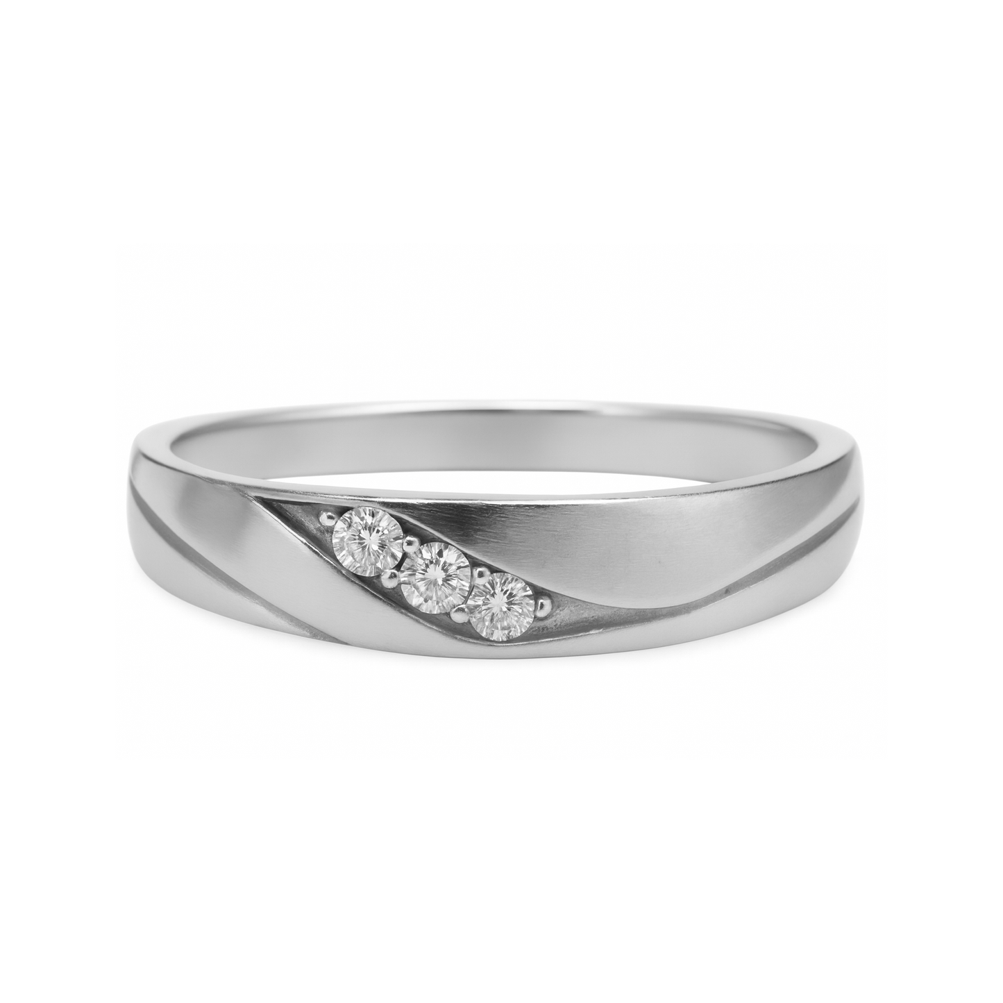 Anillo en plata Tres Circones Incrustados en Línea Curva – Diseño Moderno y Sofisticado
