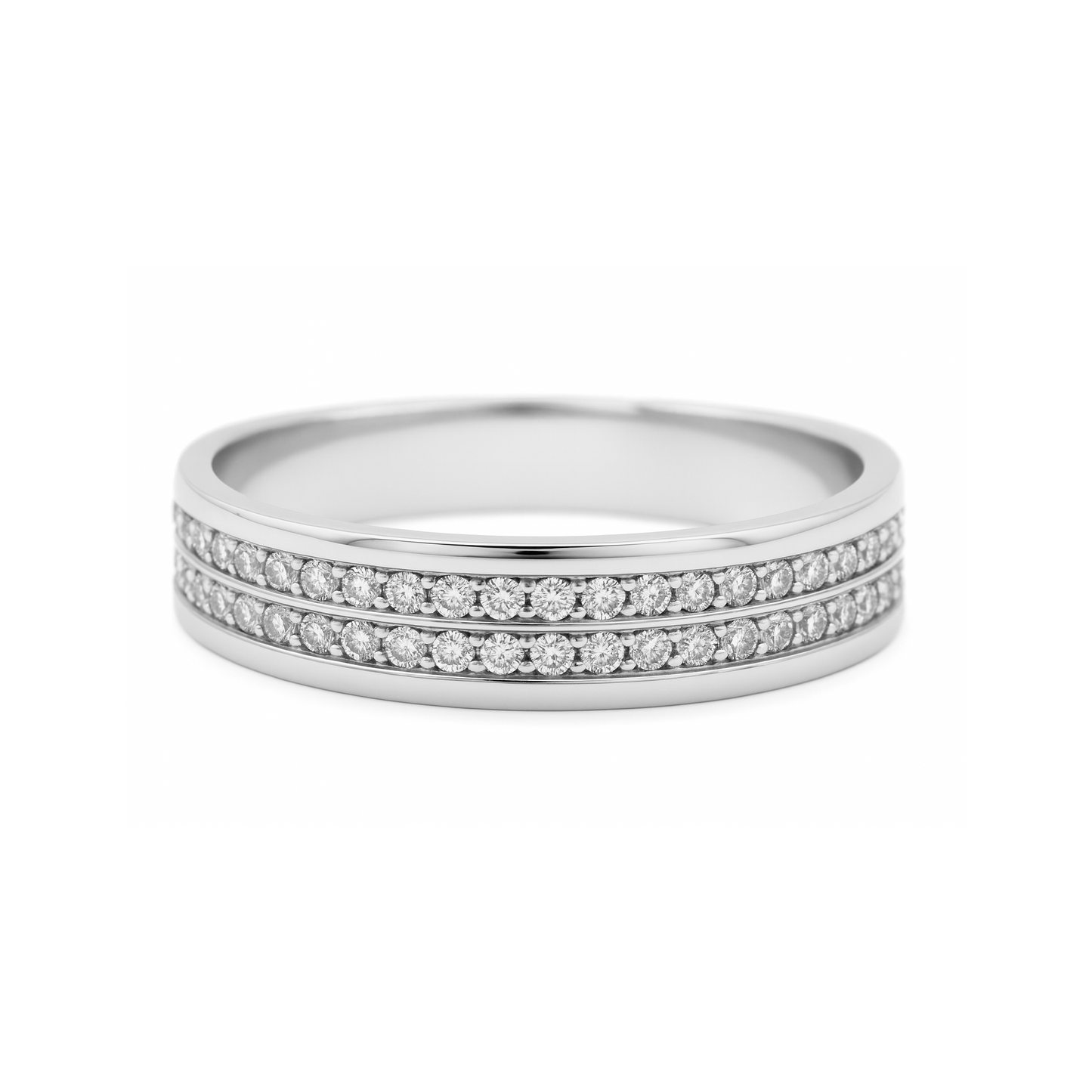 Anillo Plata 950 con Doble Fila de Circones Brillantes en Pavé