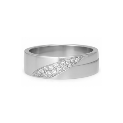 Anillo en Plata 950 con Diseño Ondulado y Pavé de Circones Brillantes