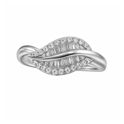 Anillo en Oro Blanco 18K  Hojas de Diamantes