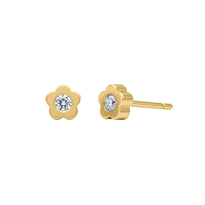 Topos De Flor Con Diamante En Oro Amarillo 18k