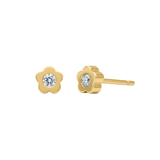 Topos De Flor Con Diamante En Oro Amarillo 18k