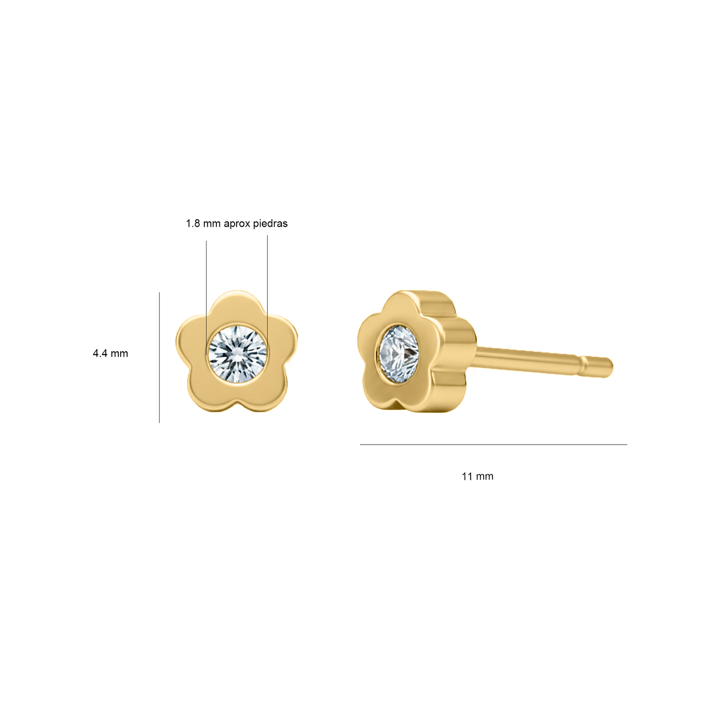 Topos De Flor Con Diamante En Oro Amarillo 18k