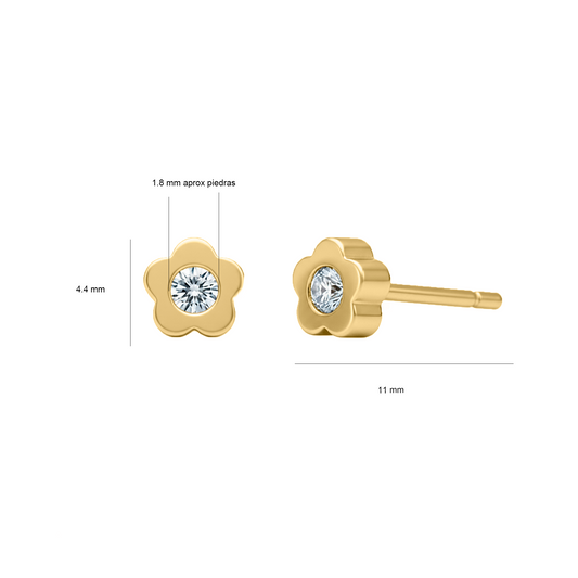 Topos De Flor Con Diamante En Oro Amarillo 18k