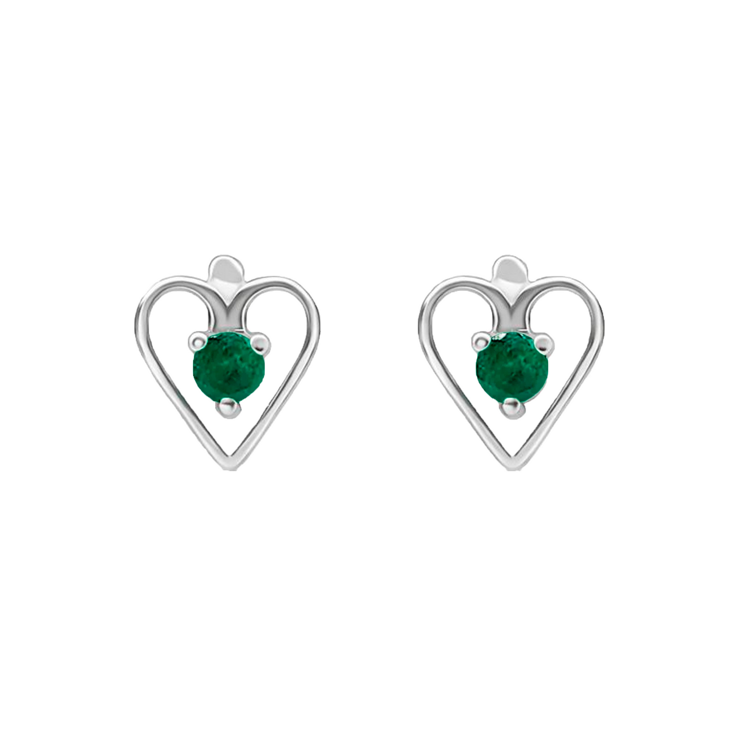 Topos De Corazon En Oro Blanco 18k, Con Esmeralda