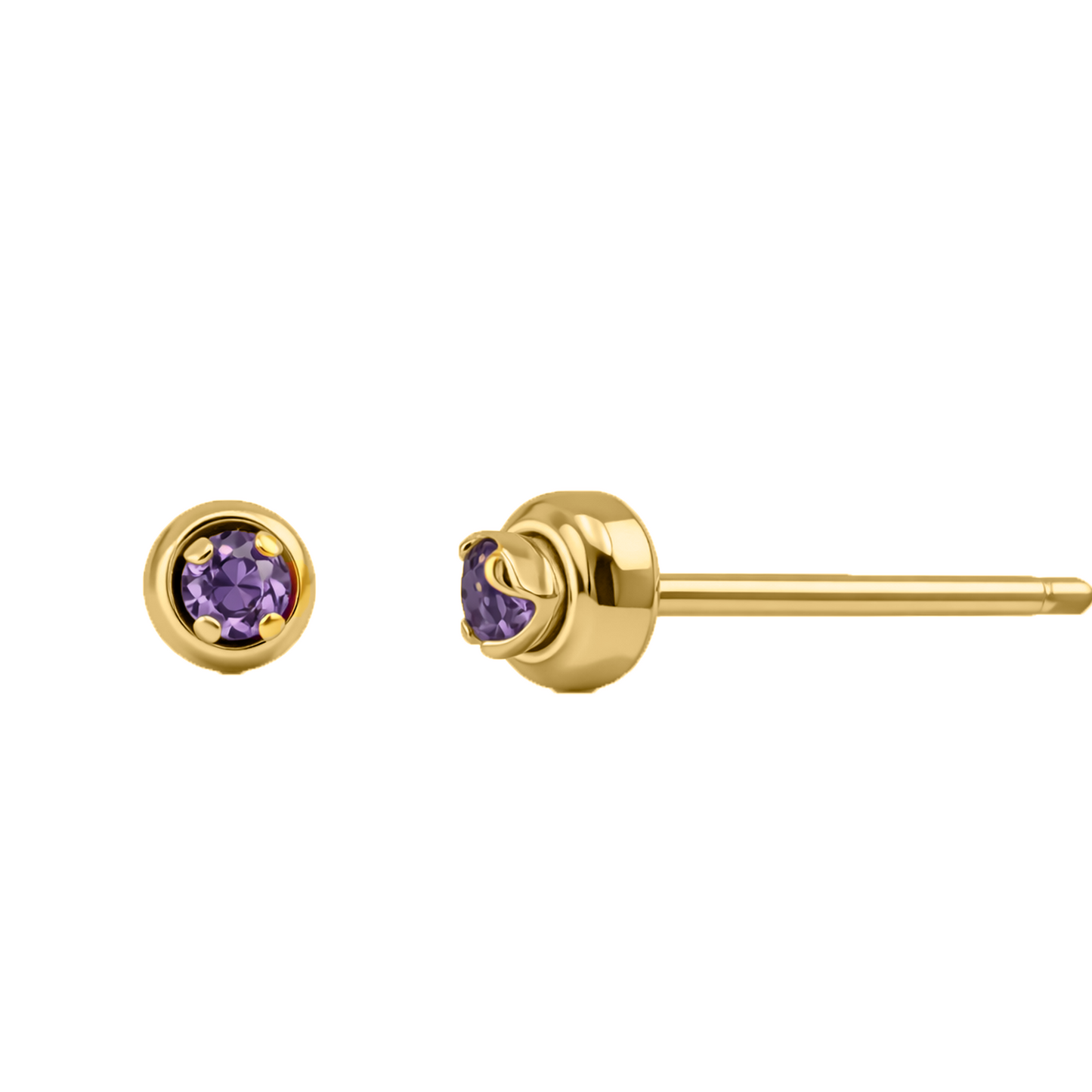 Aretes Para Bebe En Oro Amarillo 18k, Con Esmeralda o Amatista, circon