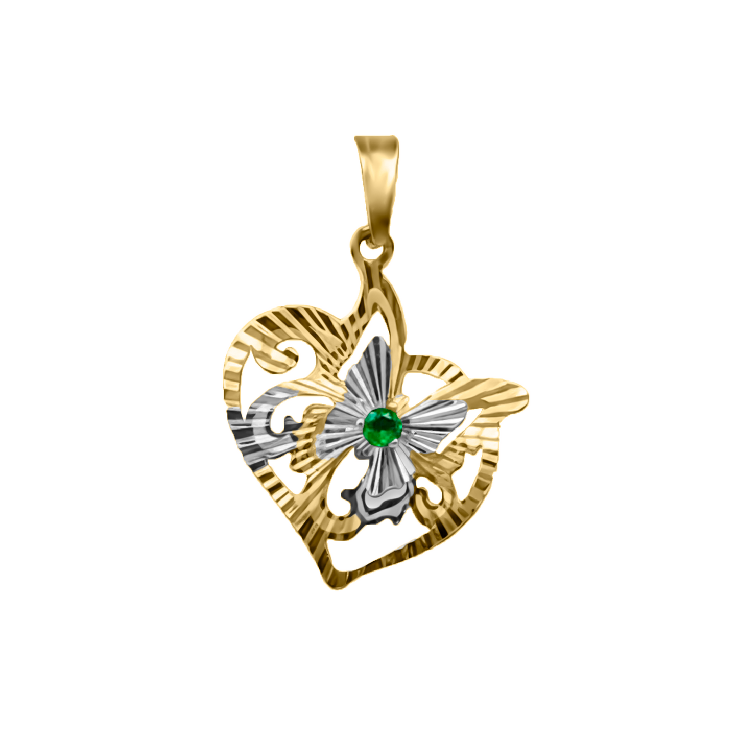 Dije Corazón Mariposa en Oro Amarillo y Blanco 18k