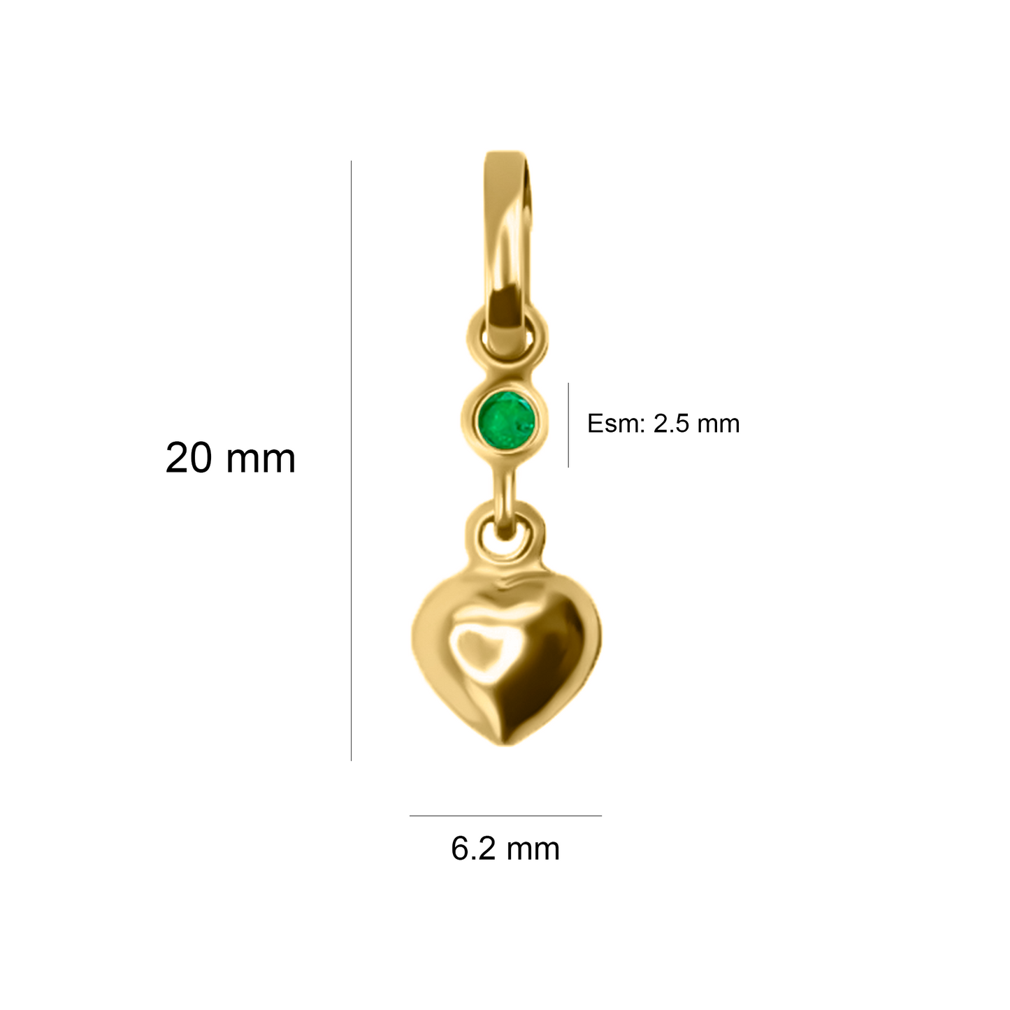 Dije De Corazon Con Esmeralda En Oro Amarillo 18k