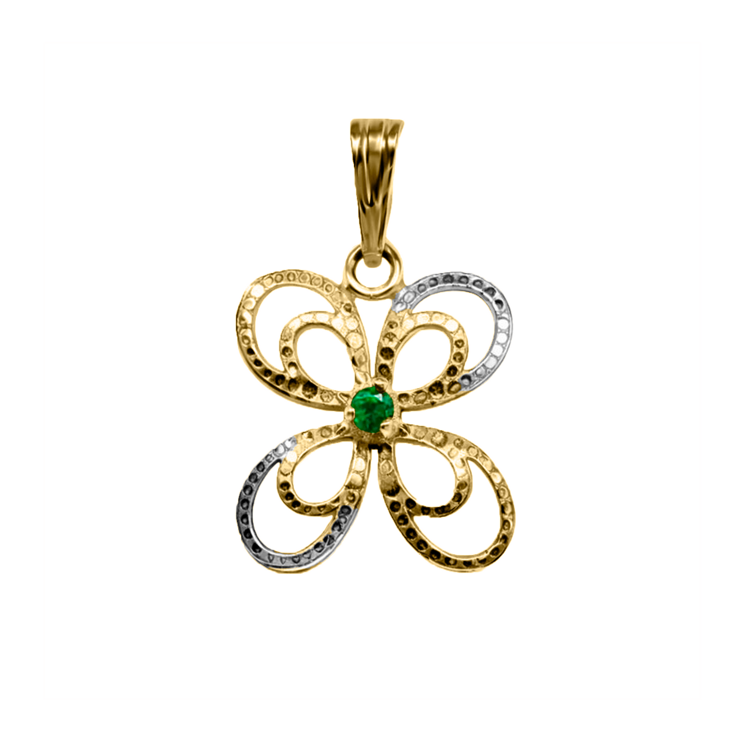 Dije Flor en Oro Amarillo y Blanco 18k con Esmeralda